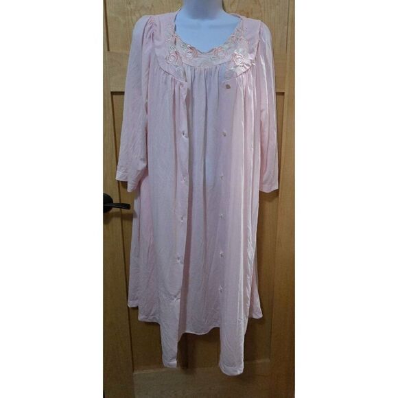 Vintage Pink Nightgown & Robe Set Embroidery Floral Details Lightweight Sleepwea - Picture 9 of 11